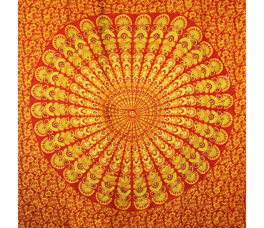 Sarong - Wickeltuch - Mandala - Viskose - Orange/Grün - ca. 140x100 cm