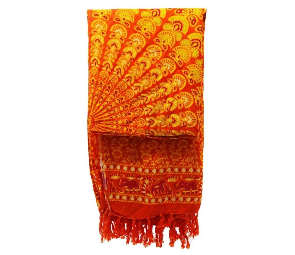 Sarong - Wickeltuch - Mandala - Viskose - Orange/Grün - ca. 140x100 cm