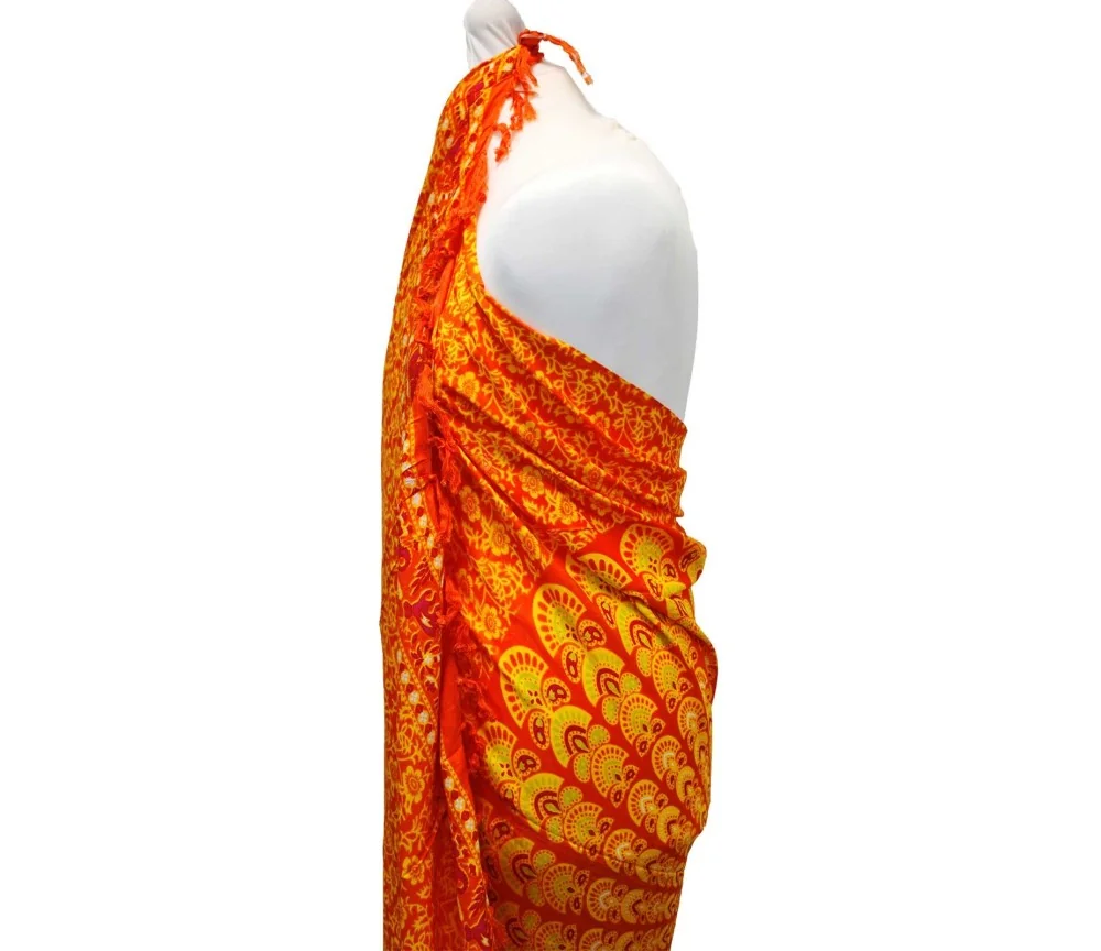 Sarong - Wickeltuch - Mandala - Viskose - Orange/Grün - ca. 140x100 cm