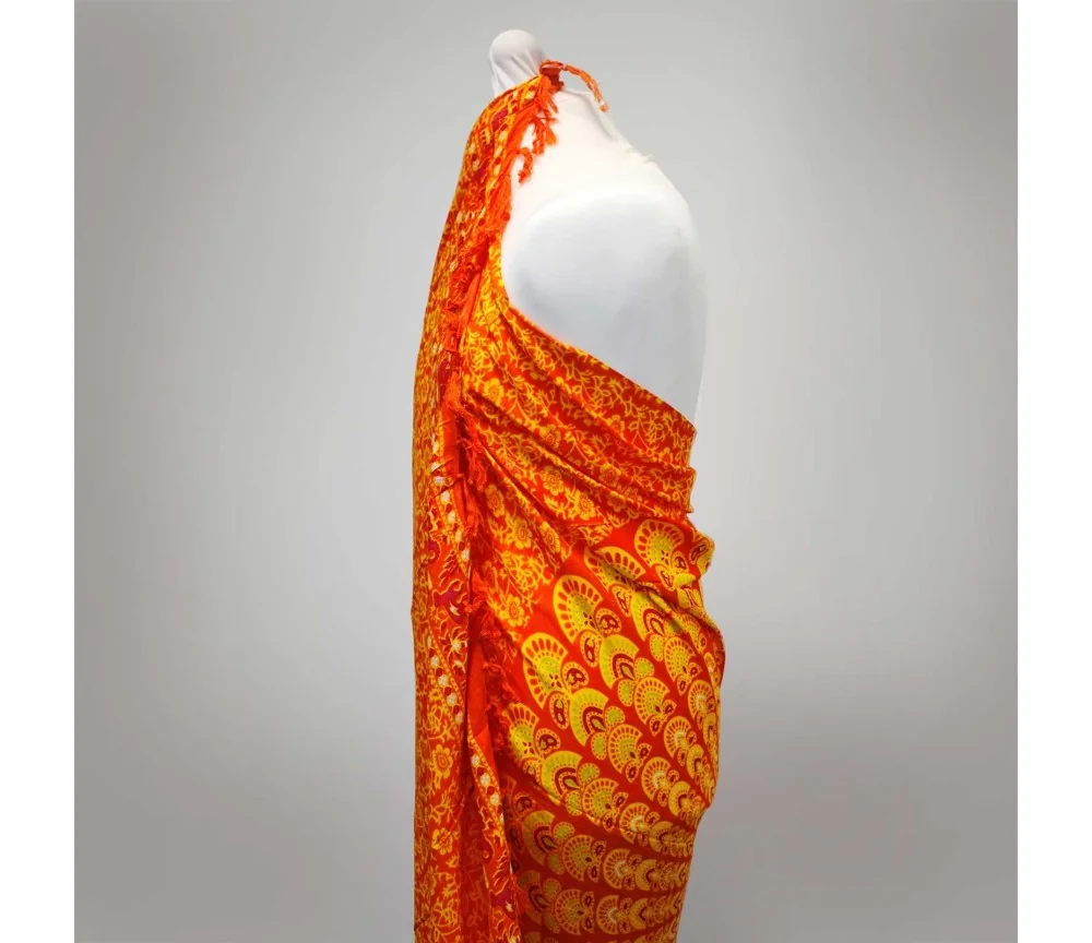 Sarong - Wickeltuch - Mandala - Viskose - Orange/Grün - ca. 140x100 cm