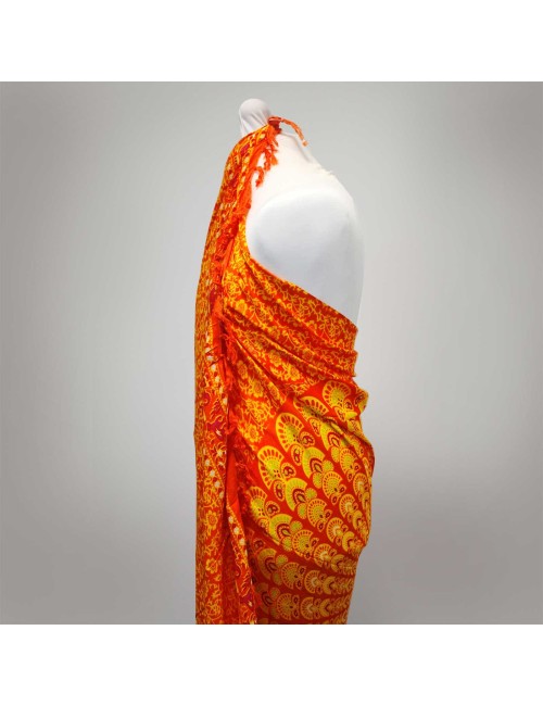 Sarong - Wickeltuch - Mandala - Viskose - Orange/Grün - ca. 140x100 cm