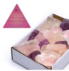 Heilsteine & Edelsteine - Powerbox - Goldenes Dreieck -  Amethyst, Rosenquarz & Bergkristall ca. 10-12/ca. 800gr