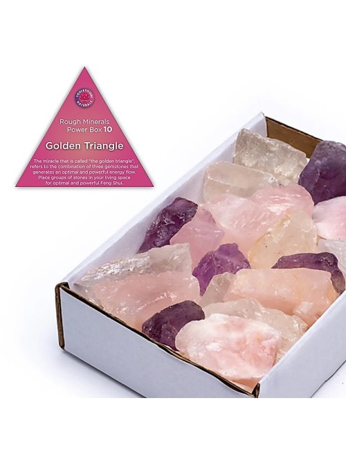 Heilsteine & Edelsteine - Powerbox - Goldenes Dreieck - Amethyst, Rosenquarz & Bergkristall ca. 10-12/ca. 800gr