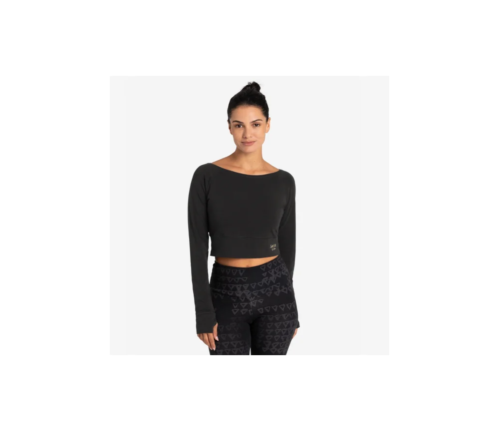 Spirit of OM - Longsleeve Crop Shirt - schwarz
