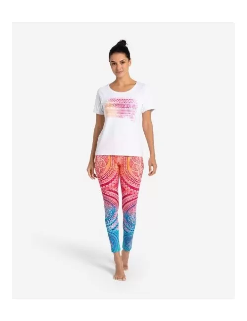Spirit of OM - Yoga Leggings Indian Spirit - pink-mango-blue