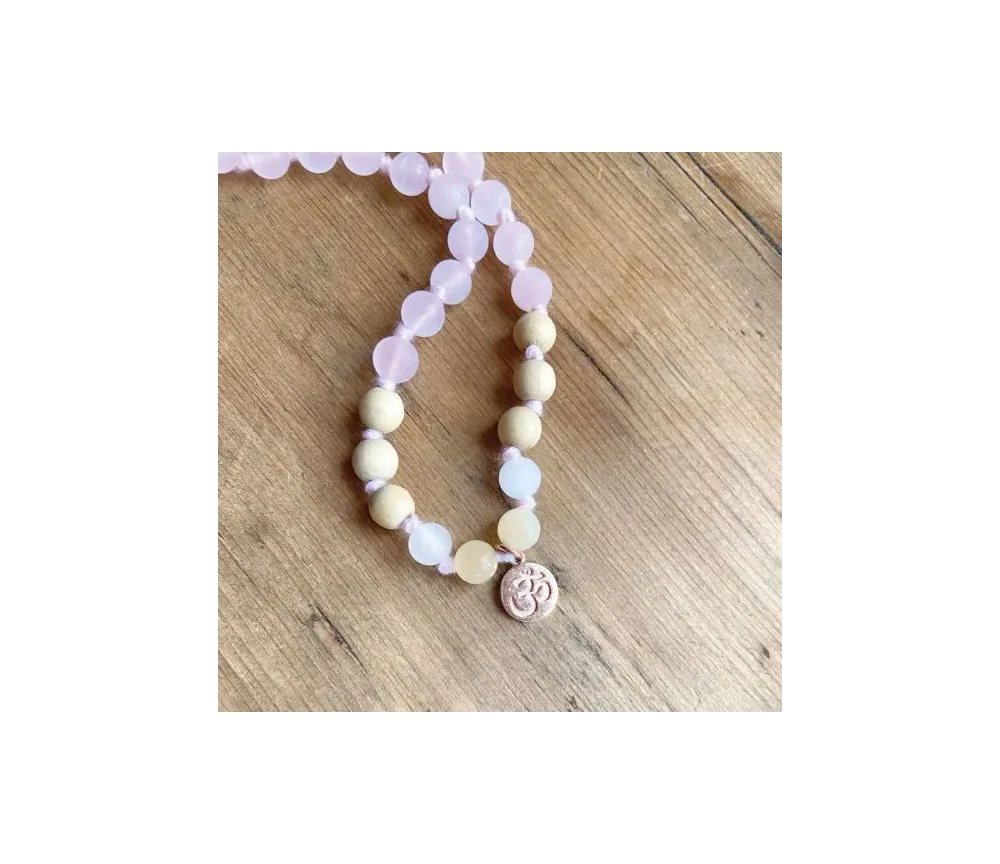Spirit of OM - Kette - Mala Rosenquarz