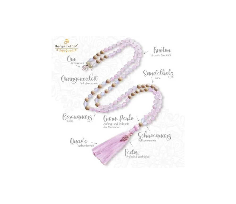Spirit of OM - Kette - Mala Rosenquarz