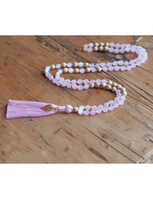 Spirit of OM - Kette - Mala Rosenquarz