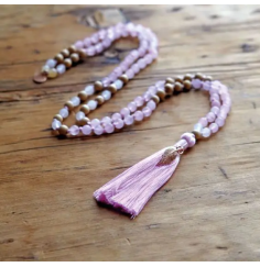 Spirit of OM - Kette - Mala Rosenquarz