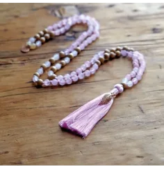 Spirit of OM - Kette - Mala Rosenquarz