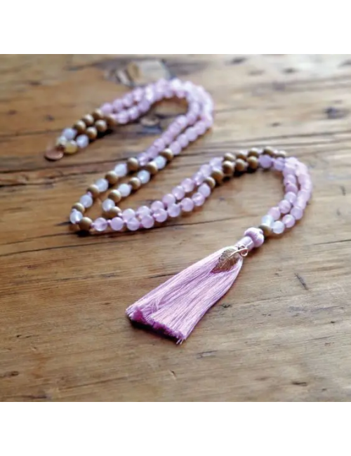 Spirit of OM - Kette - Mala Rosenquarz