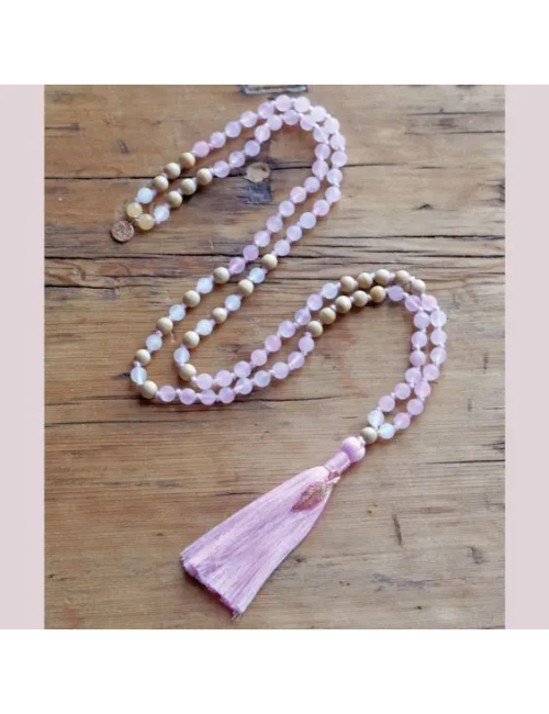 Spirit of OM - Kette - Mala Rosenquarz