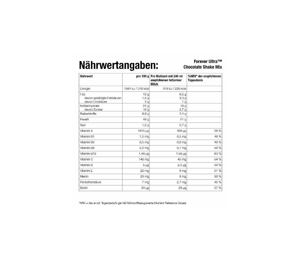 Forever - Forever Ultra™ Chocolate Shake Mix - Eiweißshake aus nicht gentechnisch verändertem Soja-Eiweiß - 405g