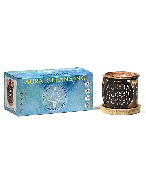 Aromafume - Aura Reinigungs Weihrauch Set - Diffusor / Ständer - Dekor: Blume des Lebens