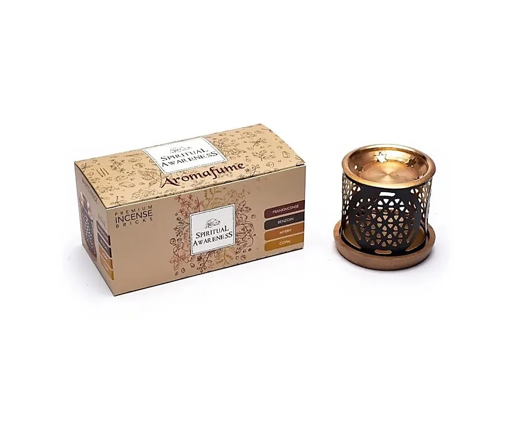 Teelichthalter - Aromafume - Spiritual Awareness Weihrauch Set - Diffusor / Ständer - Dekor: Blume des Lebens