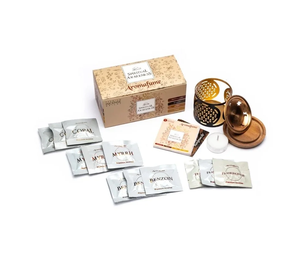 Teelichthalter - Aromafume - Spiritual Awareness Weihrauch Set - Diffusor / Ständer - Dekor: Blume des Lebens