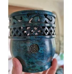 Räuchergefäß "Jali" mit Siebnetz - Blau/türkis mit Spiralen ca. 9x10cm