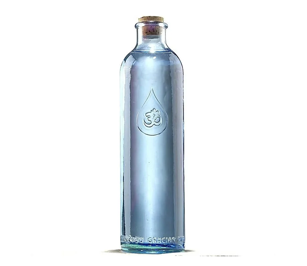 Flasche - OM - Glas - Wasserflasche - Dankbarkeit & Blume des Lebens - 1,2L