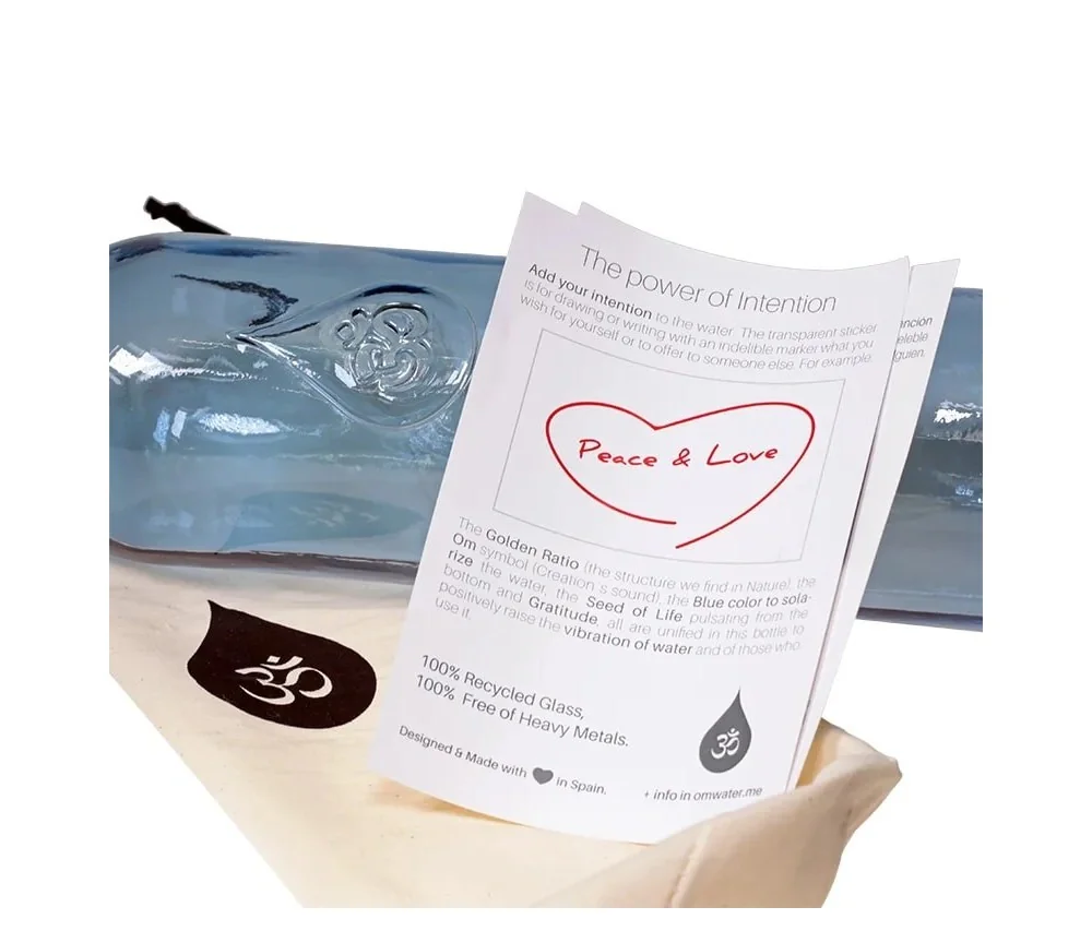 Flasche - OM - Glas - Wasserflasche - Dankbarkeit & Blume des Lebens - 1,2L