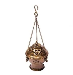Räuchergefäß - für Kohle - Messing - Antikoptik - zum Aufhängen & Schwenken ca. 12cm