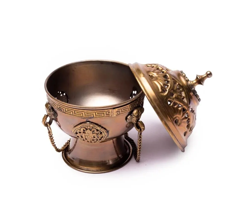 Räuchergefäß - für Kohle - Messing - Antikoptik - zum Aufhängen & Schwenken ca. 12cm