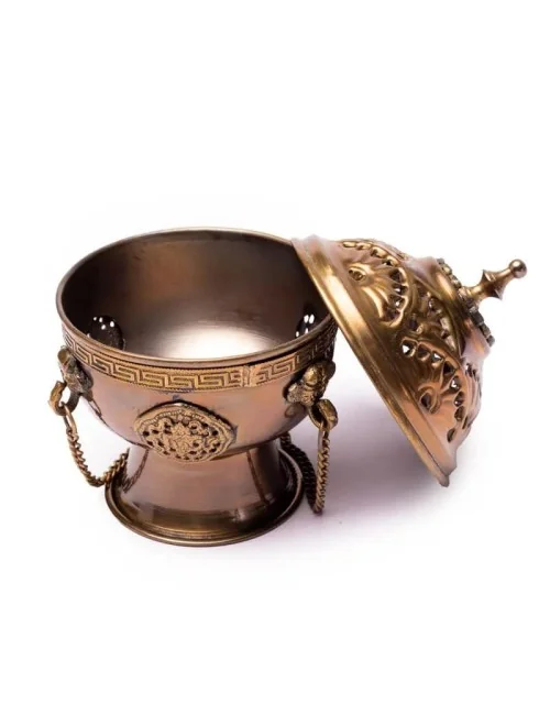 Räuchergefäß - für Kohle - Messing - Antikoptik - zum Aufhängen & Schwenken ca. 12cm