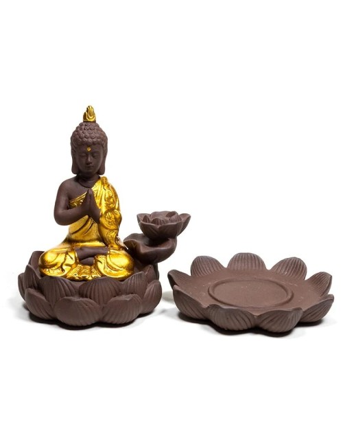 Räucher Rückfluss Gefäß - für Räucherkegel - Räucherbrunnen - Wasserfall - Buddha - Gold/Braun/Schwarz ca. 12x10x9 cm
