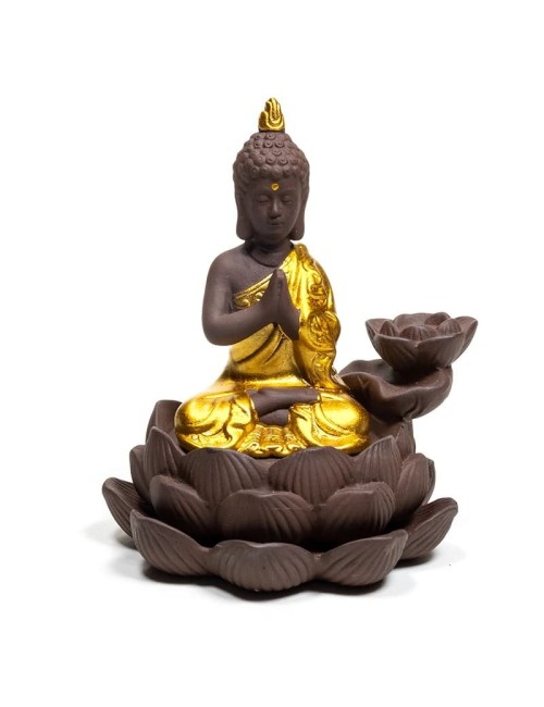 Räucher Rückfluss Gefäß - für Räucherkegel - Räucherbrunnen - Wasserfall - Buddha - Gold/Braun/Schwarz ca. 12x10x9 cm
