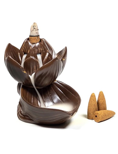 Räucher Rückfluss Gefäß - für Räucherkegel - Räucherbrunnen - Wasserfall - Lotus- Braun ca. 11x10,5x8,5 cm