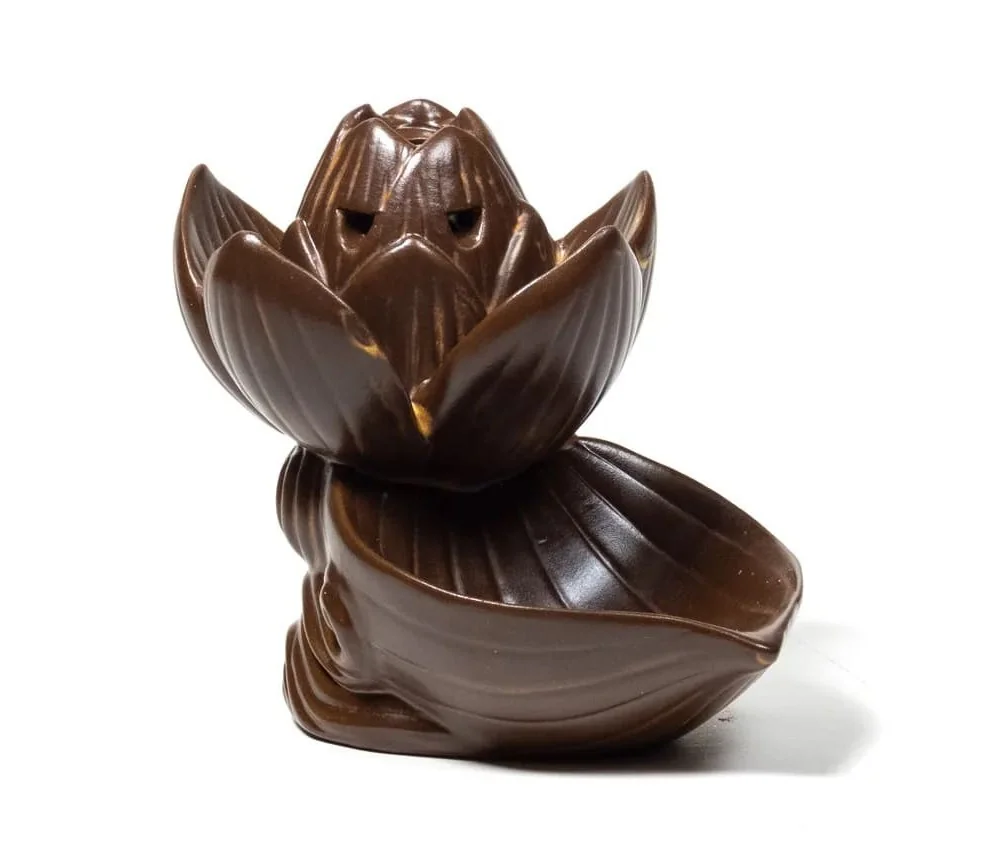 Räucher Rückfluss Gefäß - für Räucherkegel - Räucherbrunnen - Wasserfall - Lotus- Braun ca. 11x10,5x8,5 cm