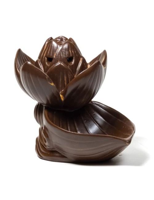 Räucher Rückfluss Gefäß - für Räucherkegel - Räucherbrunnen - Wasserfall - Lotus- Braun ca. 11x10,5x8,5 cm