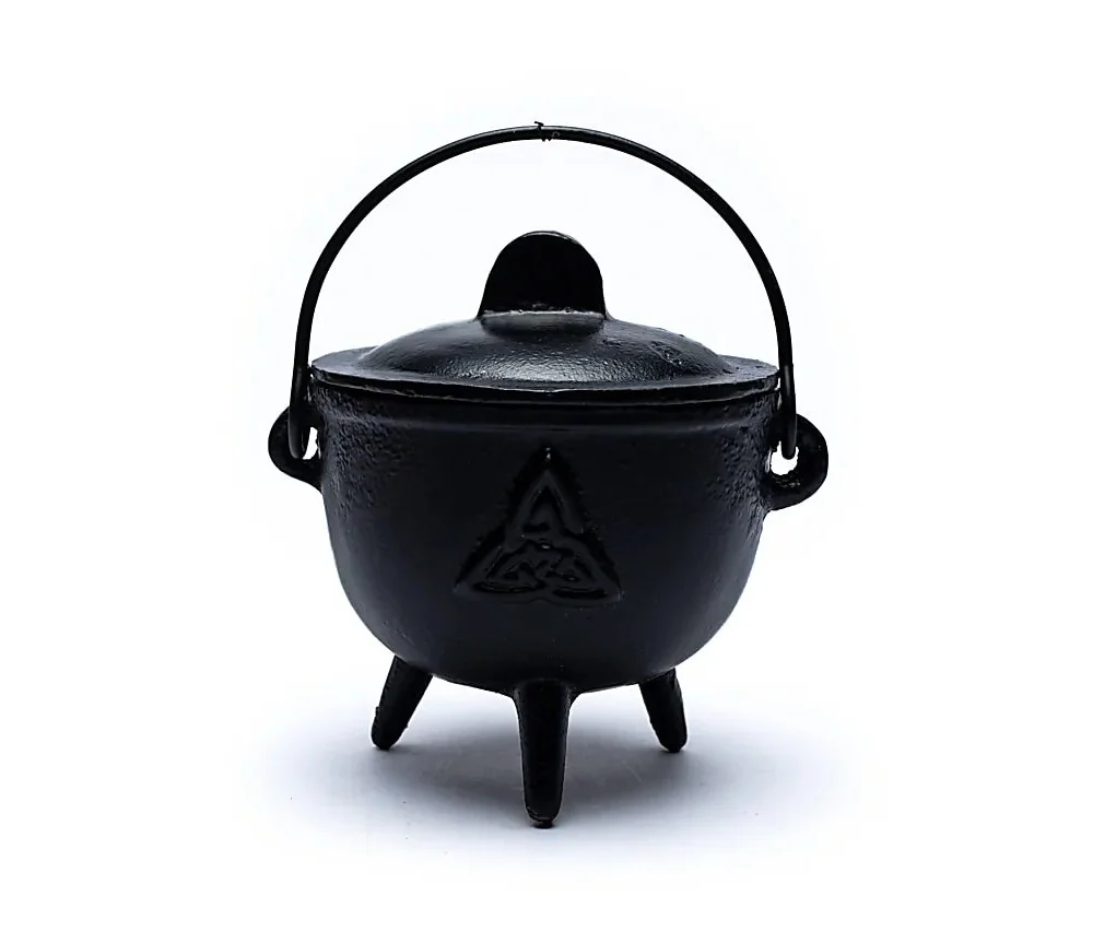 Räuchergefäß - Gusseisen - Hexenkessel - mit Triquetrasymbol - schwarz ca. 12x9,5 cm