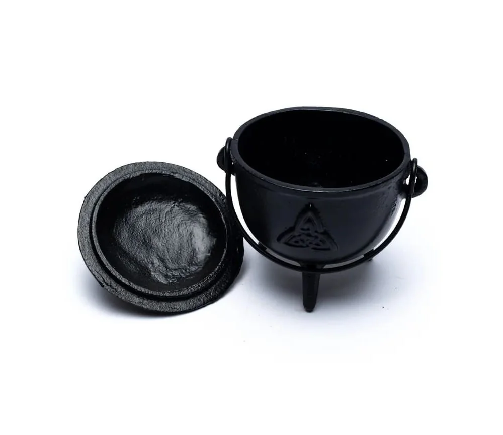 Räuchergefäß - Gusseisen - Hexenkessel - mit Triquetrasymbol - schwarz ca. 12x9,5 cm