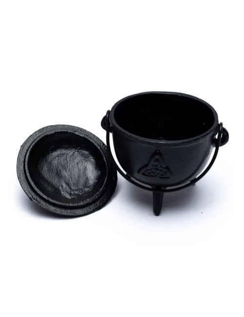 Räuchergefäß - Gusseisen - Hexenkessel - mit Triquetrasymbol - schwarz ca. 12x9,5 cm