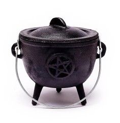 Räuchergefäß - Gusseisen - Hexenkessel - mit Pentagramm - schwarz ca. 12x9,5 cm