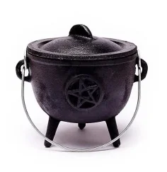 Räuchergefäß - Gusseisen - Hexenkessel - mit Pentagramm - schwarz ca. 12x9,5 cm