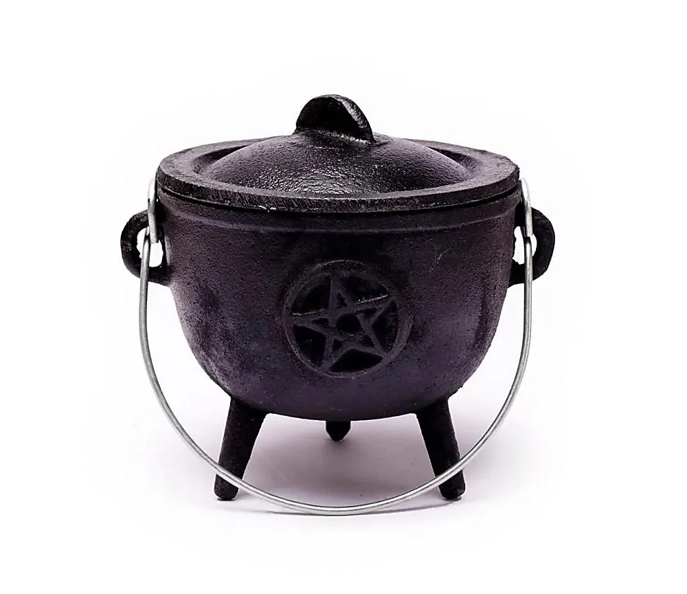 Räuchergefäß - Gusseisen - Hexenkessel - mit Pentagramm - schwarz ca. 12x9,5 cm