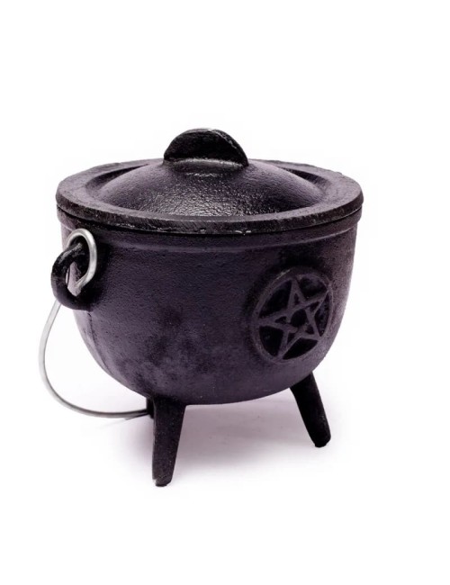 Räuchergefäß - Gusseisen - Hexenkessel - mit Pentagramm - schwarz ca. 12x9,5 cm