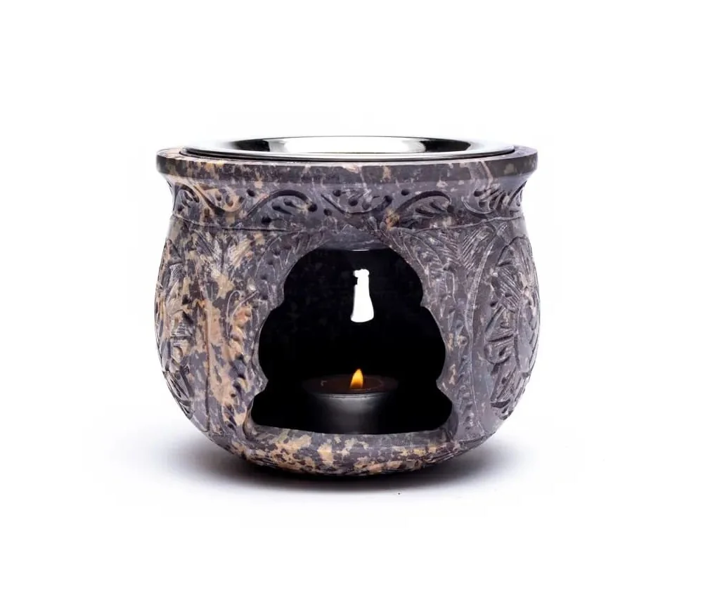 Räuchergefäß - Kombi inkl. Aromalampe & Duftlampe - Speckstein - XXL bauchig ca. 14cm