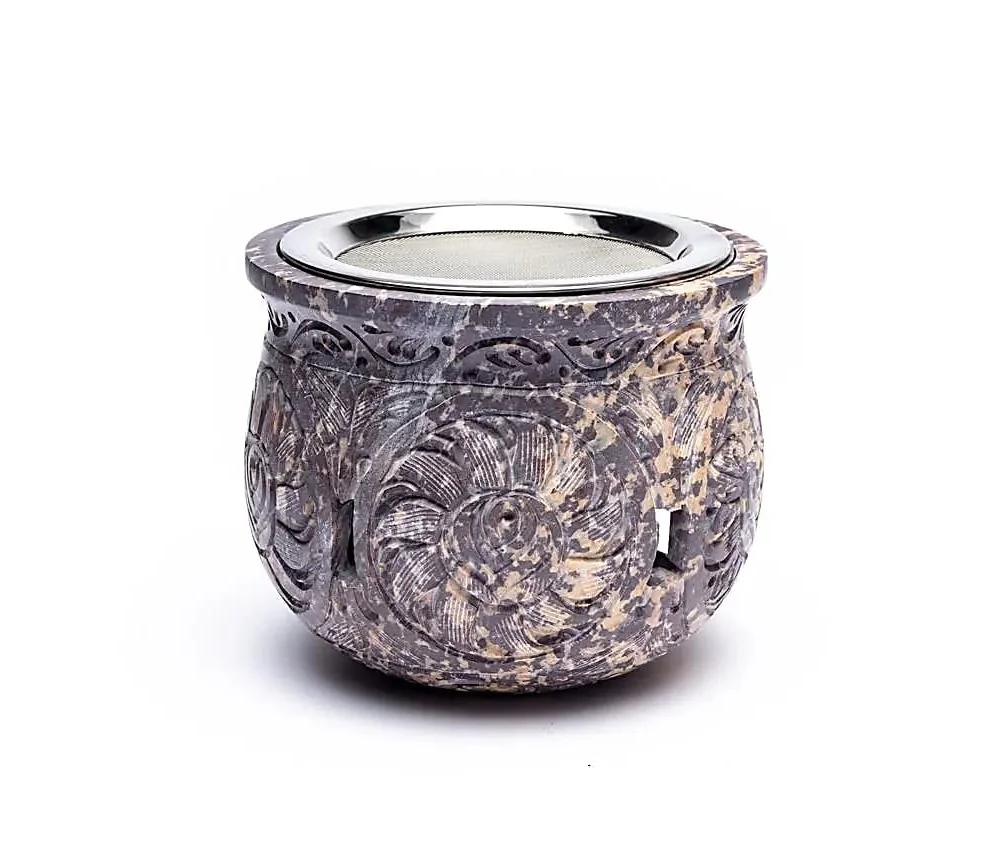 Räuchergefäß - Kombi inkl. Aromalampe & Duftlampe - Speckstein - XXL bauchig ca. 14cm