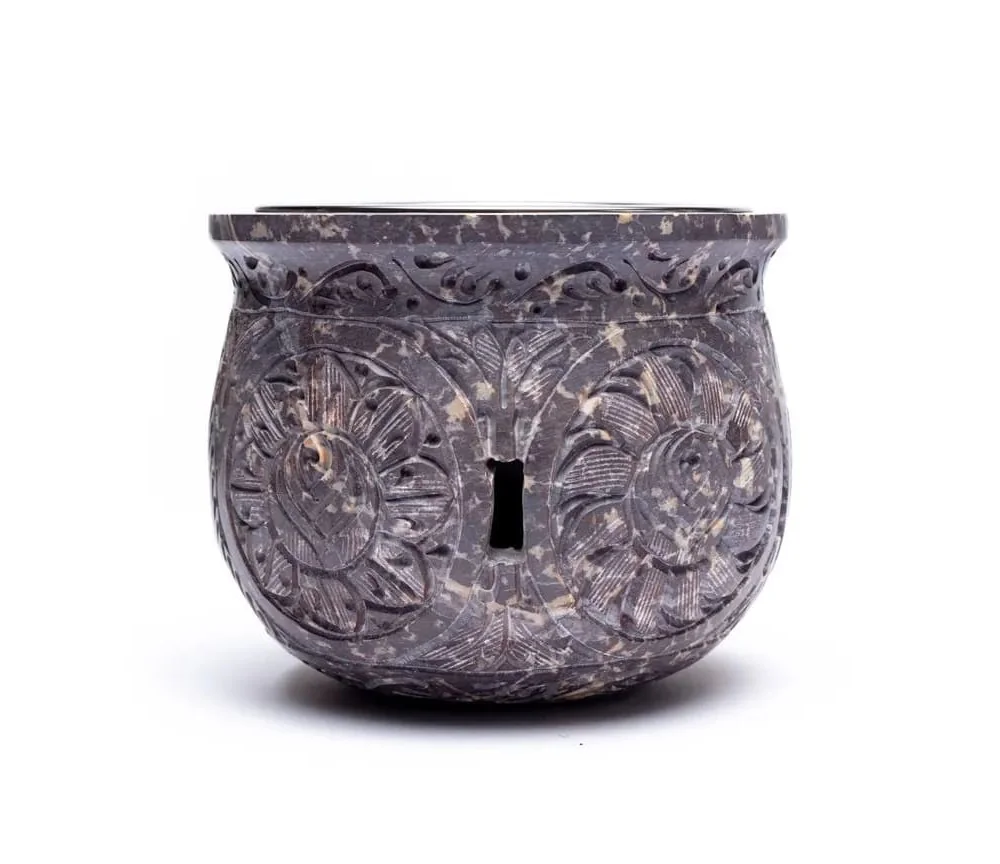 Räuchergefäß - Kombi inkl. Aromalampe & Duftlampe - Speckstein - XXL bauchig ca. 14cm