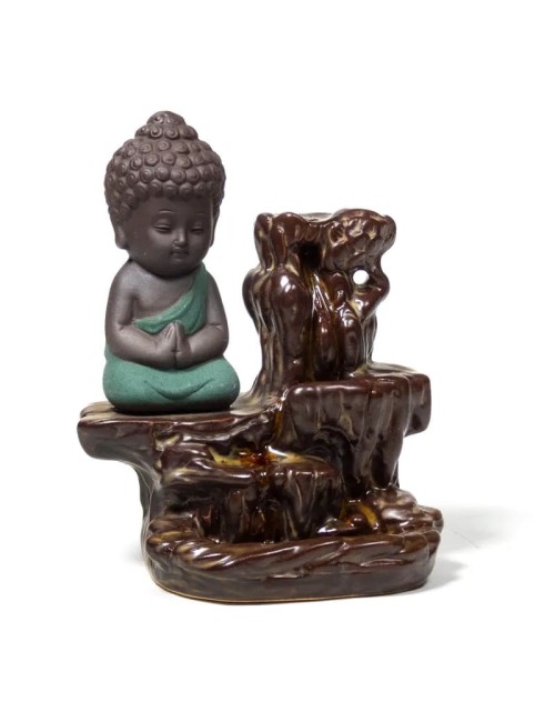 Räucher Rückfluss Gefäß - für Räucherkegel - Räucherbrunnen - Wasserfall - Kleiner Buddha - braun/türkis - ca. 12x9x7 cm