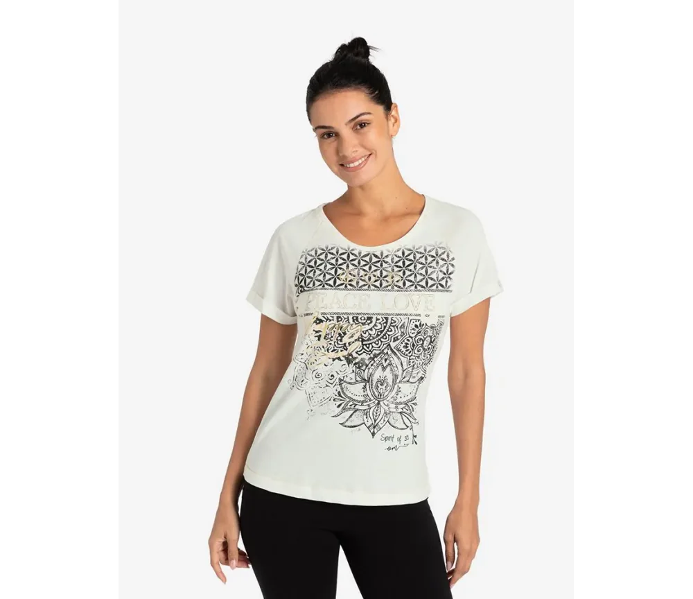 Spirit of OM - Raglan-Shirt Kurzarm Peace-Love - natur/schwarz/gold