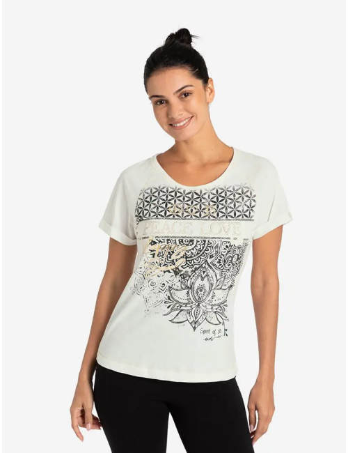 Spirit of OM - Raglan-Shirt Kurzarm Peace-Love - natur/schwarz/gold