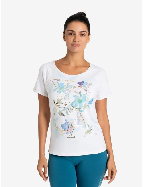 Spirit of OM - Raglan-Shirt Yoga Flower - weiß/blau/gold