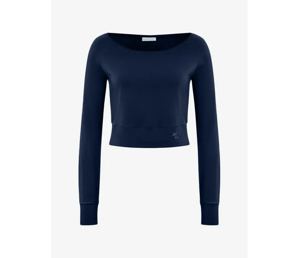 Spirit of OM - Longsleeve Crop Shirt Bambus - dunkelblau