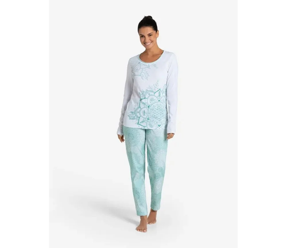 Spirit of OM - Pyjama-Longsleeve Shirt - weiß/mint