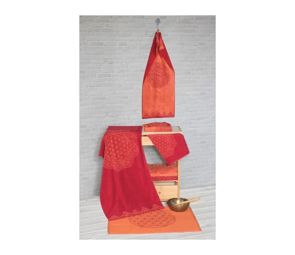 Spirit of OM - Frotteetücher Happy Flower of Life - rubinrot/koralle