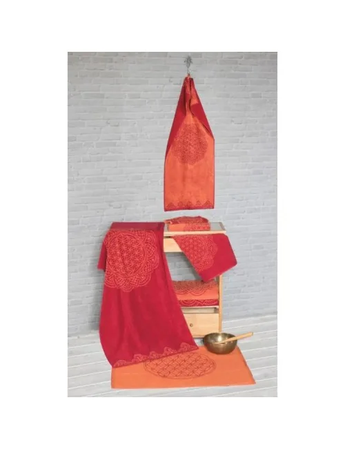 Spirit of OM - Frotteetücher Happy Flower of Life - rubinrot/koralle