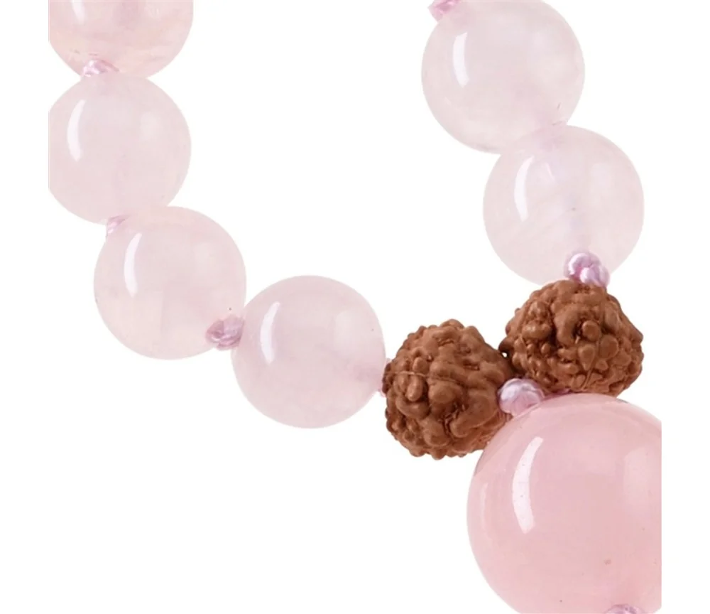 Mala - Edelsteinmala - Rosenquarz & Rudraksha-Nüsse - Liebe & Lebensfreude ca.86cm